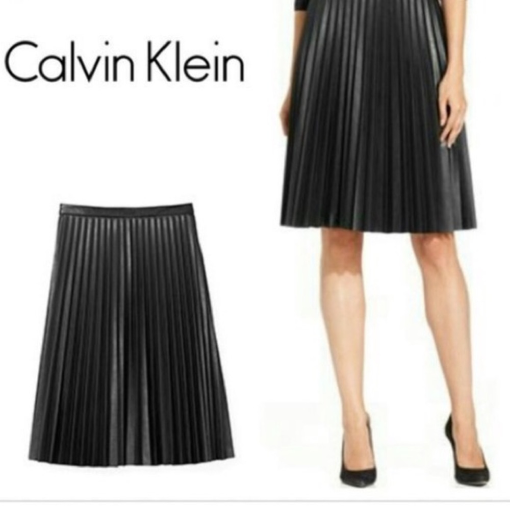 Calvin Klein Faux Leather Pleated Skirt